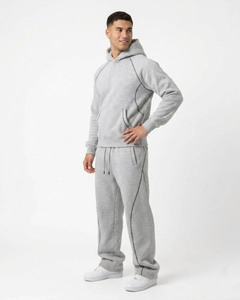 Conjunto Deportivo Unisex Gris con Capucha, Sudadera de Manga Larga de Color Sólido y Pantalones con Cordón y Bolsillos Laterales para Otoño - Product Image 5