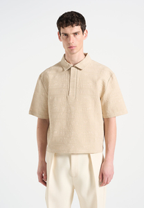 Chemise Homme Beige à Manches Courtes en Coton Tissé Uni Décontractée Respirante Coupe Classique Motif Œil de Faucon Logo Personnalisé Durable - Product Image 4
