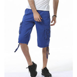 Shorts cargo baggy personnalisés pour homme en nylon/acrylique, 6 poches, taille élastique, anti-UV, respirants, noir, kaki, toile, shorts de travail - Product Image 1