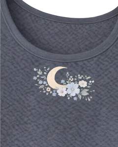 <b>Women</b> Ribbed Crop Tank Top And Drawstring <b>Shorts</b> Set Charcoal <b>Grey</b> Moon Floral Zodiac Embroidery Casual Lounge Two Piece Outfit - Product Image 5