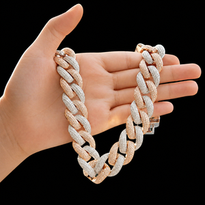 High Quality 18K <b>Solid</b> Gold Cuban Link Chain <b>Necklace</b> with Round Brilliant Cut Moissanite Full Iced Design Unisex Stylish Chain - Product Image 5