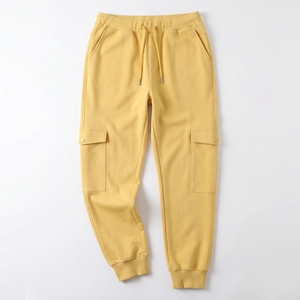 Pantalon de survêtement jaune décontracté pour homme, taille élastique, cordon de serrage, poches latérales, en coton mi-lourd, idéal pour l'automne - Product Image 4