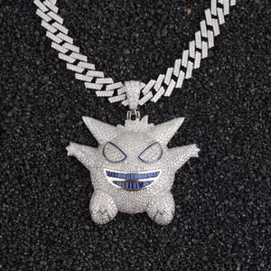 สร้อยคอจี้รูปผีประดับเพชรแบบฮิปฮอป พร้อมโซ่คิวบา ประดับมอสซาไนต์แบบไมโครเพฟ ดีไซน์ฟันมุกน้ำจืด - Product Image 3