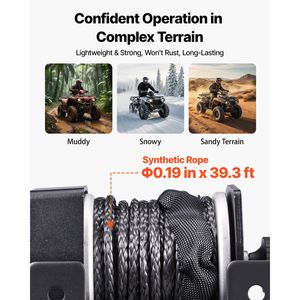 Verricello Elettrico 12V DC per ATV/UTV, Capacità 2500 Libbre, Cavo Sintetico 0.19 X 39.4, Telecomando Cablato, Impermeabile IP55, Cinghia Automatica - Product Image 3