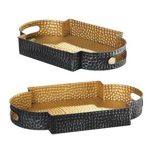 Luxury Hammered Metal Serving <b>Tray</b> Set Handcrafted Decorative <b>Black</b> & Gold Nested <b>Trays</b> With Handles For Ottoman Coffee Table - Product Image 1