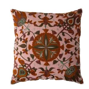 Housse de coussin carrée brodée florale, style bohème, en lin et coton, lavable, avec fermeture enveloppe - Product Image 1