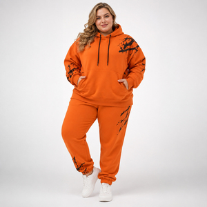 Ensemble sweat à capuche et pantalon de survêtement imprimé écologique pour femme grande taille, en molleton bouclette, décontracté, pour l'hiver - Product Image 1