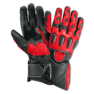 ถุงมือหนังสำหรับขี่รถแบบเต็มนิ้ว สีแดงดำ สายรัดข้อมือปรับได้ ปิดด้วยตะขอและห่วง กันลื่น สำหรับขี่กลางแจ้ง - Product Image 1