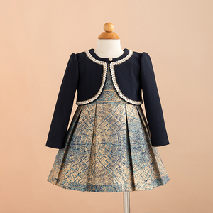 Ensemble de robes de soirée pour filles, design OEM, veste <span class=keywords><strong>boléro</strong></span> marine, robe de princesse en jacquard de luxe, robes de cérémonie pour filles de 2 à 10 ans - Product Image 4