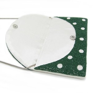 Handmade Rectangular <b>Purse</b> With Daisy Flower Embroidery <b>Green</b> Polka Dot Design - Product Image 3