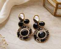 Pendientes Colgantes de Estilo Otomano Hechos a Mano en Latón, Chapados en Oro Antiguo, con Cristales y Perlas de Imitación