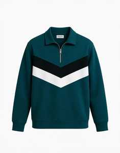 เสื้อสเวตเตอร์ครึ่งซิปผ้าเฟรนช์เทอร์รี่ยูนิเซ็กซ์ ONETEN APPARELS สำหรับชุดนักเรียนมัธยม 100% ผ้าฝ้าย สีเขียว ดำ ขาว ลายเชฟรอน - Product Image 1