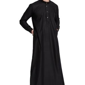 Túnica Islámica Premium para Hombre, Estilo Casual de Manga Larga, Algodón, Bordada, Color Sólido, Cómoda - Product Image 1