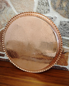 Hammered <b>Copper</b> Metal Handicraft Modern Serving Tray Brass <b>Handle</b> Decorative Large Coffee Table Multi-Purpose <b>Kitchen</b> Food Tray - Product Image 4