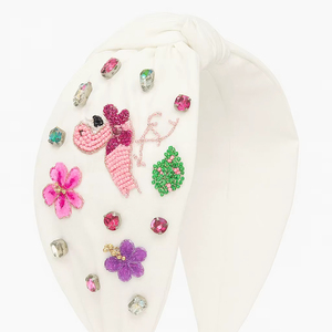 Luxury Flamingo with Floral Embroidery Handmade <b>Beaded</b> <b>Headband</b> Crystal Floral Knot Hairband for Women & Girls Wedding Gift - Product Image 1