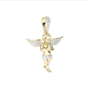 Pendentif Charme Aile d'Ange Religieux Plaqué Or avec Moissanite Micro-Pavé et Chaînes en Argent 925, Collier Hip Hop Unisexe - Product Image 2