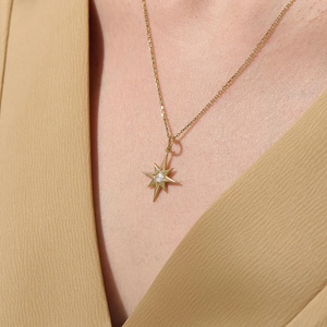 Collier pendentif étoile du Nord céleste en or jaune 14 carats avec diamant, collier élégant en forme d'étoile, cadeau raffiné pour elle - Product Image 5