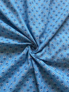 Blue Hand Block Printed Cotton <b>Fabric</b> Mini Floral Jaipur Sanganeri Dress Material Apparel Textile Wholesale India - Product Image 1