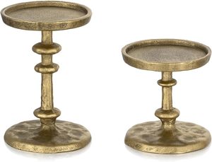 Ensemble de porte-bougies en métal doré vintage, support à bougies en fer martelé à la main, centre de table décoratif pour la maison et les mariages - Product Image 1