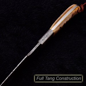 Couteau utilitaire à lame fixe en acier Damas forgé avec étui de transport vertical, manche en corne de bélier, pointe clip, pour la chasse et le camping - Product Image 3