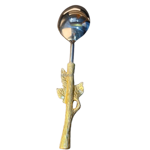 Cuchara para Sopa con Mango de Hoja de Otoño Dorada, Acero Inoxidable Pulido Espejo de Primera Calidad, Utensilio de Servicio Especializado para Catering de Alta Gama - Product Image 1