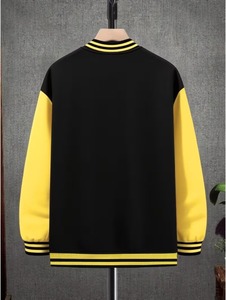 Varsity <b>Jacket</b> Men's Black Yellow Sleeve Casual Eco-Friendly Breathable Fleece Cotton High Street Style <b>Summer</b> Outerwear OEM - Product Image 6