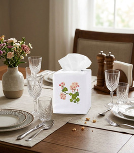 Caja de pañuelos de flores bordadas, cubierta cuadrada de alta calidad, de algodón 100% Decoración de mesa, venta al por mayor - Product Image 4