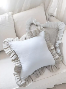 Ruffle Cushion Cover Solid <b>Cream</b> Pillow Case with Green Trim for Home <b>Sofa</b> Decor - Product Image 4