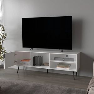 Mobile TV Bianco Multifunzionale con Anta e Vani Aperti - Product Image 2