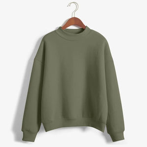 Faible MOQ – Sweat à col montant 100 % coton molletonné pour femme, coupe décontractée, coupe-vent, séchage rapide, respirant, avec impression de logo personnalisé, épaules tombantes - Product Image 1