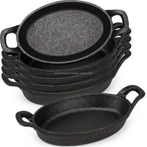 <b>Cast</b> Iron Oval Mini Skillet Sizzler <b>Pan</b> Serving Dish Dual Loop Handle Restaurant Cookware sets - Product Image 6
