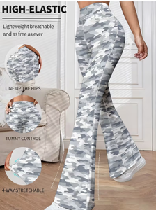 High Waist <b>Camouflage</b> Flare Pants Women's Sporty Yoga Pants Full Length Elastic Waist Printed Activewear Bottoms Summer Style - Product Image 4