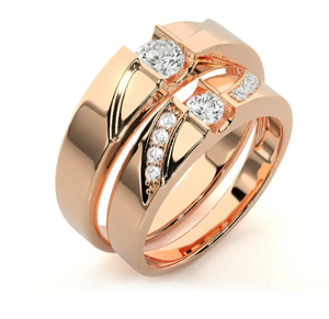 925 Sterling Silver Rose Gold Plated Solitaire <b>Couple</b> <b>Wedding</b> <b>Rings</b> with Cubic Zirconia Christian Style - Product Image 2