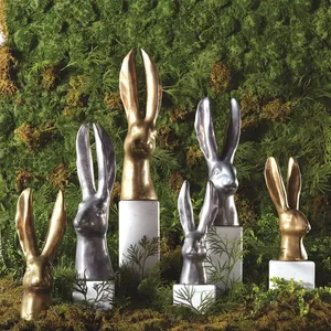 Escultura Contemporánea de Cabeza de Conejo en Latón, Figura Artística Hecha a Mano para Decoración de Mesa, Sala de Estar, Tema de Pascua - Product Image 4
