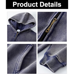 Premium Mens Heavyweight Acid Wash Full Zip Black Hoodie Vintage Oversized Cotton <b>Fleece</b> Streetwear <b>Jacket</b> - Product Image 4