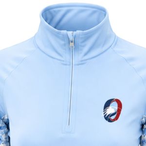 เสื้อสปอร์ตแขนยาวสีฟ้าอ่อนสำหรับผู้หญิง แบบซิป ¼  ตกแต่งลายดอกไม้ที่แขนเสื้อ เหมาะสำหรับการฝึกซ้อมกลางแจ้ง - Product Image 3