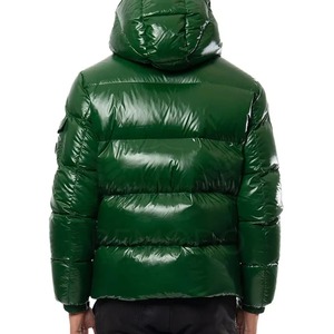 Veste matelassée à capuche verte pour homme, enduite de PU, coupe-vent, fermeture éclair, vêtement d'hiver décontracté, épaisse, isolée, couleur unie, coupe classique - Product Image 3