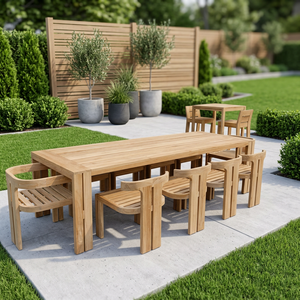Ensembles de salle à manger OEM ODM en bois ou en aluminium, 4/6/8 places, table et chaises de patio extérieur, coussins personnalisés + couleurs + tissus + taille - Product Image 3