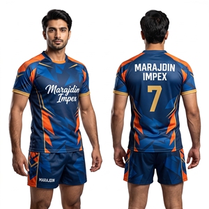 Uniforme de rugby personnalisé, maillot de rugby à sublimation dorée, tenue d'équipe dégradée, ensemble maillot et short de rugby, fabricant d'uniformes sportifs pour hommes - Product Image 2