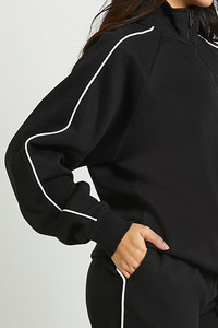 High Demand Custom Logo <b>Women</b> Half Zip Sweatshirt & Jogger Piping Detail Tracksuit Cotton Breathable Streetwear <b>Women</b> <b>Sweatsuits</b> - Product Image 4