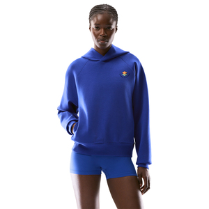 Sudadera con capucha azul para mujer, con manga raglán, cremallera completa, logotipo bordado personalizado en el pecho, tejido de algodón y felpa. - Product Image 2