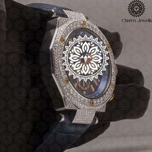 Charm Jewells Stainless Steel Diamond <b>Watch</b> Square Analog Dial Sapphire Crystal Luxury Fashion Men's Chronograph 43mm - Product Image 3