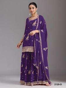 Conjunto de Top, Pantalón Palazzo y Dupatta de Seda Chinon Pesada con Bordado de Lentejuelas, Traje Pakistaní de Alta Costura - Product Image 4