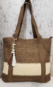 Woven Straw Tote <b>Bag</b> Large Capacity Shoulder Handbag Zipper Closure Tassel Decor for Beach Travel Shopping - Product Image 3