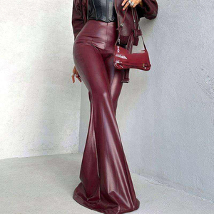 Women High Waist Leather Flare Pants Slim <b>Thighs</b> Bell Bottom Pintuck Detail Zip Back Trendy Evening Wear Modern Women Luxury - Product Image 5