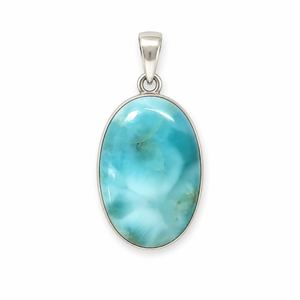Colgante de Larimar Natural al por Mayor, Chapado en Plata de Ley 925, Hecho a Mano, Corte Ovalado, Joyería de Estilo Clásico, Regalo con Cadena de Cable - Product Image 2