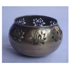 High Quality Aluminum Matki Shape Votive Hand Cut Patterns Gold Brass Plating <b>Tea</b> <b>Light</b> Candle Votive Christmas Home Decoration - Product Image 1