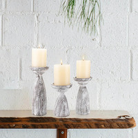 Lot de 3 bougeoirs pilier en bois de manguier fabriqués par un fabricant personnalisé direct Offre Spéciale pour une décoration intérieure sophistiquée et tendance