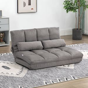 Poltrona Letto Convertibile Grigio Scuro con Schienale e Poggiatesta Regolabili, Chaise Longue Pieghevole a Un Posto per Ospiti con 2 Cuscini - Product Image 2