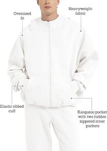 Sweat à capuche zippé pour homme 300 g/m² en molleton de coton et polyester épais, respirant, style streetwear décontracté, avec logo personnalisé, pour l'hiver - Product Image 2
